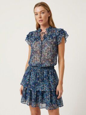 Abstract Print 2 Piece Set Ruffle Sleeve Top and Tiered Skirt